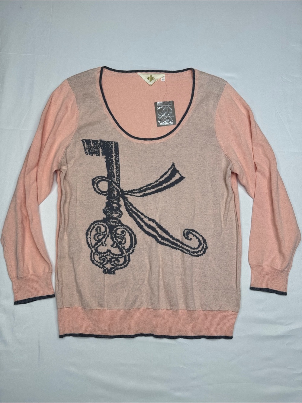 Anthropologie HWR Monogram Sweater pink K key 100% cotton size XL new with tags